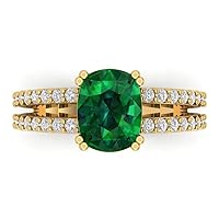 Clara Pucci 3.50 ct Cushion Cut Solitaire with accent Simulated Green Emerald Engagement Promise Anniversary Bridal Ring 14k Yellow Gold