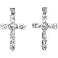 Budded Crucifix Earrings | Sterling Silver Budded Crucifix Lever Back Earrings - Made in USA