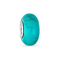 Solid Green Jade and Blue Turquoise Gemstone Spacer Charm Bead For Women Teen .925 Sterling Silver Fits European Bracelet