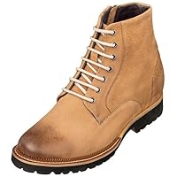 CALTO Men's Invisible Height Increasing Elevator Shoes - Leather Lace-up/Zip-up Casual Boots - 3.0 Inches Taller