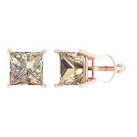 Clara Pucci 4.0 ct Princess Cut Solitaire Genuine Yellow Moissanite Conflict Free Pair of Stud Earrings 18K Rose Pink Gold Screw Back