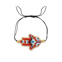 Multicolored Hamsa Hand Evil Eye Seed Beaded String Pull Tie Bracelet - Womens Fashion Handmade Jewelry Boho Accessories