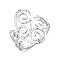 TEAMER Vintage Filigree Flower Ring Stainless Steel Elegant Flower Ring Wedding Band Ring for Women