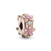 Pandora Pink Daisy Spacer Clip Charm Bracelet Charm Moments Bracelets - Stunning Women's Jewelry - Gift for Women in Your Life - Made Rose, Cubic Zirconia & Enamel