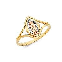Solid 14k Yellow White Rose Gold Virgin Mary Ring Lady Guadalupe Stamp Band Tri Color 13MM, Size 5