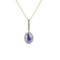 Petite Oval Tanzanite & Natural Diamond Pendant 0.40 ctw 14K Yellow Gold. Included 18 inches 14K Gold Chain.