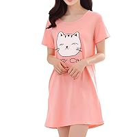 Vopmocld Big Girls' Cute Happy Cat Sleepwear Short Sleeve Summer Soft Nightgown