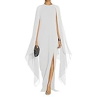 Women's Flare Chiffon Sleeve High Split Formal Evening Gown Maxi Dress with Cape