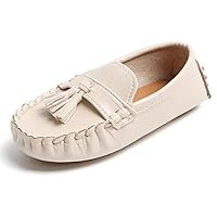 Moccasin for Kid,Boy's and Girl's Leather Loafers Shoes Fashion Flat Boat Shoes Non-Slip Soft Sole
