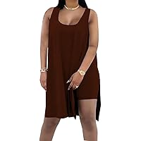 AXOSY Women's Plus Size 2 Piece Outfits Sleeveless Tunic Tops and Bodycon Biker Shorts Sets Tracksuits