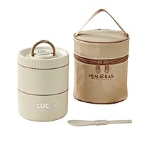 Bento Lunch Boxes with Bag and Spoon, Layered Grid Lunch Box with Leak-Resistant Separator, Stainless Steel Stackable Bento Box for Food Container(2 Tier,33.8 oz)