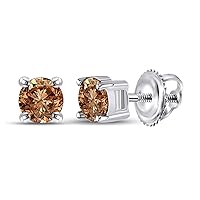 10K White Gold Chocolate Brown Diamond Solitaire Earrings 1 Ctw