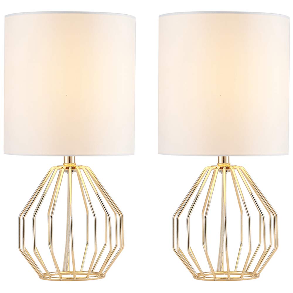 COTULIN Table Lamp,Modern Hollowed Out Small Bedside Lamp with Metal Base and White Fabric Shade for Living Room Bedroom,Gold,Set of 2