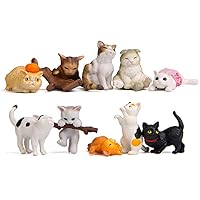 10 Pcs Kawaii Miniature Cat Figurines Character Toy Cake Toppers, Mini Cat Animal Figures Collection Playset Desk Decoration