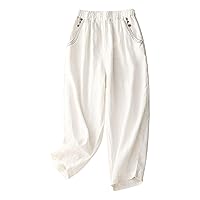 SNKSDGM Womens Wide Leg Cotton Linen Pants 2024 Summer Casual High Waisted Palazzo Pant Comfort Tie Side Trousers with Pocket