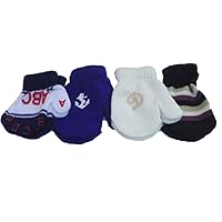 Set of Four Pairs of One Size Magic Stretch Mittens for Infants Ages 3-12 Months