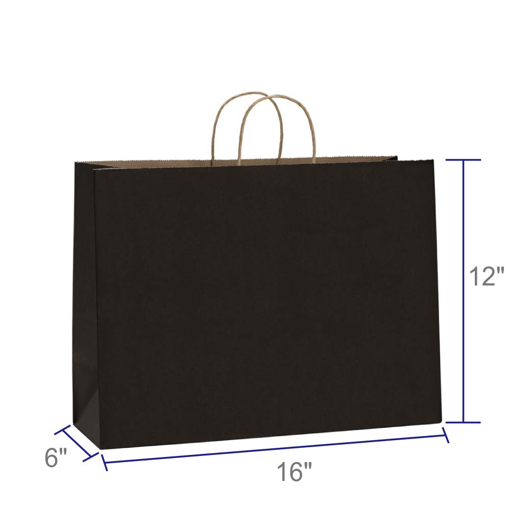 BagDream 100Pcs 16x6x12 Inches Kraft Paper Bags with Handles Bulk Gift Bags Shopping Bags for Grocery, Merchandise, Party, 100% Recyclable Large Black Paper Bags