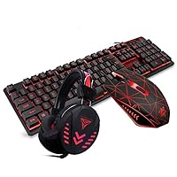 Keyboards Gaming Keyboard 4Pcs Keyboard Gaming Mouse Computer Backlight Headset Waterproof Mouse Pad (Color : Black)(Black)