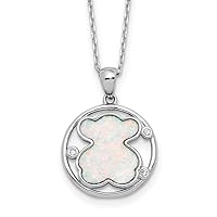 925 Sterling Silver Rhodium Plated CZ Simulated Opal Inlay Bear With 2in Extension Necklace 16 Inch Measures 17.75mm Wide Jewelry for Women