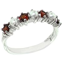 10k White Gold Cultured Pearl & Garnet Womans Eternity Ring