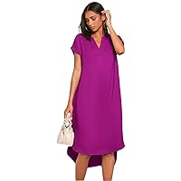 Summer Dresses for Women 2022 Notched Neck Dip Hem Dress Dresses for Women (Color : Purple, Size : X-Small)