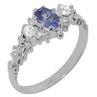 18k White Gold Natural Tanzanite & Diamond Womens Trilogy Ring - Sizes 4 to 12 Available