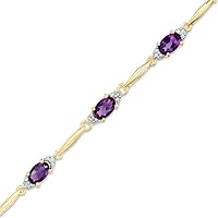 6.0 x 4.0mm Oval Shaped Amethyst And D/VVS1 Diamond Accent Bracelet In 14K Yellow Gold Plated 925 Silver