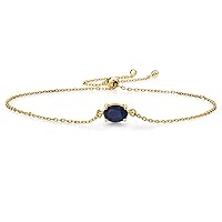 Gem Stone King 18K Yellow Gold Plated Silver Blue Sapphire Solitaire Bracelet For Women (1.00 Cttw, Oval Cut 7x5mm)