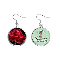 Dark Red Roses Flowers Art Deco Gift Fashion Decoration Dangle Season Spring Earring Jewelry
