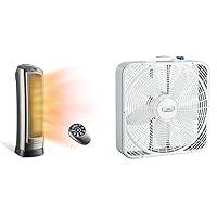 Lasko Oscillating Digital Ceramic Tower Heater for Home with Adjustable Thermostat & 20″ Weather-Shield Performance Box Fan-Features Innovative Wind Ring System for Up to 30% More Air, 20 Inch, 3720