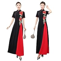 Chinese Evening Dresses Black Improve Qipao Women Modern Long Cheongsam Slim Elegant Party for
