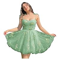 Spaghetti Straps Ruched Flower Tulle Prom Dresses A-Line 2023 Party Dresses for Women Bridesmaid Evening Gown