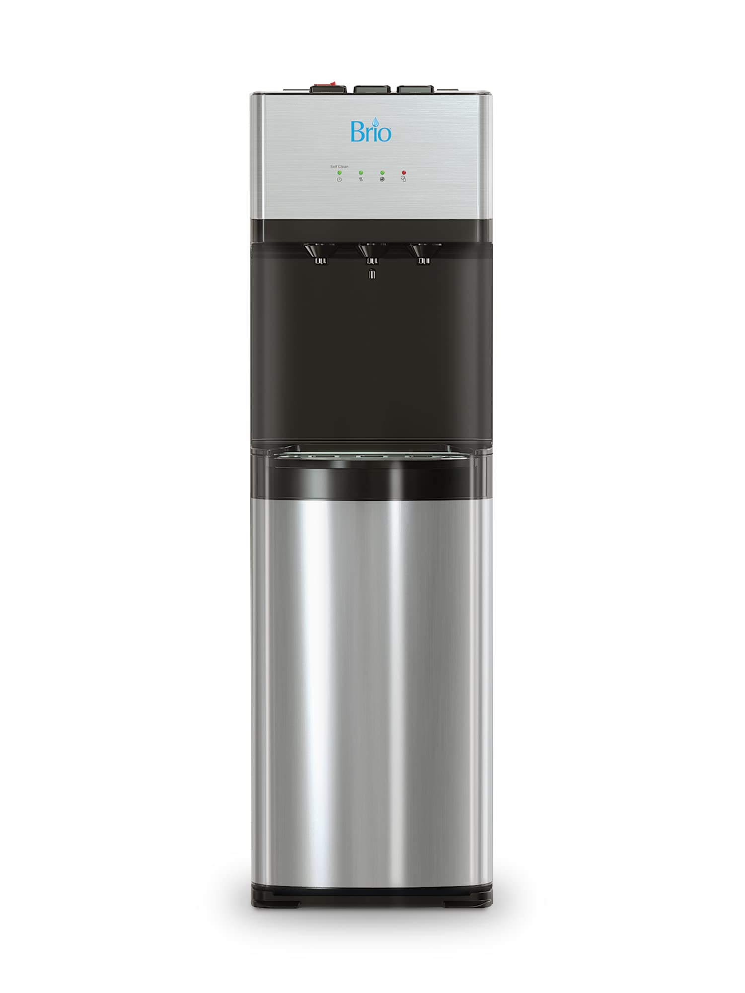 Brio CLBL520SC Self-Cleaning Bottom Load Water Cooler Dispenser for 3 & 5 Gallon Bottles – Hot, Room & Cold Spouts, Child-Safety Lock, LED Display & Night Light, Silver Stainless Steel