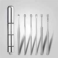 MYMSBH 6 Pcs/Set Stainless Steel Spiral Ear Pick Spoon Ear Wax Removal Cleaner Multifunction Portable Ear Pick Ear Care Beauty Tools (Color : Black)