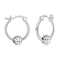 Baseball/Football/Basketball/Volleyball Earrings 925 Sterling Silver Hoop Earrings Hypoallergenic Cool Sports Earrings Jewelry Gifts for Women Girls Sensitive Ears