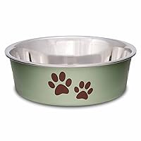 Loving Pets - Bella Bowls - Dog Food Water Bowl No Tip Stainless Steel Pet Bowl No Skid Spill Proof (Small, Artichoke Green)