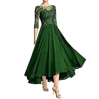 Lace Mother of The Bride Dresses for Wedding Scoop Neck Women's Mother of Groom Dress Tea Length Formal Evening Gowns
