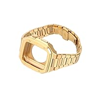 MAALYA Case + Modification Noble Metal Band For Apple Watch Series 8 45mm 44mm Stainless Steel Bracelet Mod Kit For iWatch Bracelet SE 7 6 5 (Color : Gold, Size : 44mm)