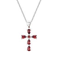 The Jewellery Stockroom Garnet and Sterling Silver Cross Pendant