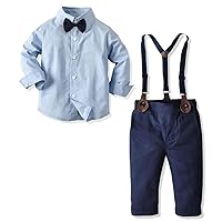 SANGTREE Baby Boys Clothes, Dress Shirt with Bowtie + Suspender Pants, 3 Months - 14 Years