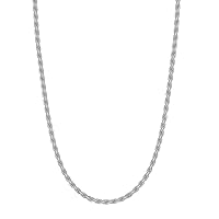 LeCalla Links Solid 925 Sterling Silver Italian 2 MM, 3 MM Diamond-Cut Braided Rope Chain Necklace for Men Women with Spring Ring Clasp, Made in Italy (18, 20, 22, 24, 26 Inches)