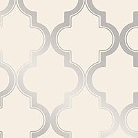 Tempaper Cream & Metallic Silver Marrakesh Removable Peel and Stick Wallpaper, 20.5 in X 16.5 ft, Made in the USA