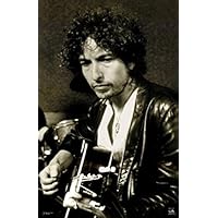 Bob Dylan Playing Guitar 34.5x22.25 Music Band Rock Legend Poster, Print, Decorative Accent, Wall Art, Multi-Color