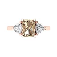 Clara Pucci 3.05 ct Emerald Trillion cut 3 stone Solitaire accent Stunning Yellow Moissanite Modern Promise Statement Ring 14k Rose Gold