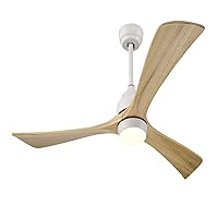 Solid Wood Ceiling Fans With Lights With 6 Speed Quiet DC Motor 3 Blade Propeller Smart Ceiling Fan Indoor Living Room Bedroom White + wood color