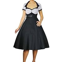 (MD only) Pin-up Poster Girl - White Top w Black Dots 30s 40s Retro Flare Dress