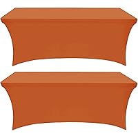 Utopia Kitchen Spandex Tablecloth 2 Pack [6FT, Orange] Tight, Fitted, Washable and Wrinkle Resistant Stretch Rectangular Patio Table Cover for Event, Wedding, Banquet & Parties [72Lx30Wx30H Inch]