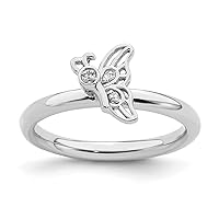 2.5mm 925 Sterling Silver Rhodium Butterfly Angel Wings With Dia. Ring Jewelry for Women - Ring Size Options: 10 5 6 7 8 9