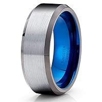 Blue Tungsten Wedding Ring Gunmetal Wedding Ring Tungsten Carbide Ring Engagement Ring 8mm Ring
