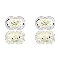 MAM Night Pacifiers (2 Count), MAM Pacifiers 6+ Months, Best Pacifier for Breastfed Babies, Glow in The Dark Pacifier, Baby Unisex Pacifier, 6-16- 2 Count (Pack of 2)